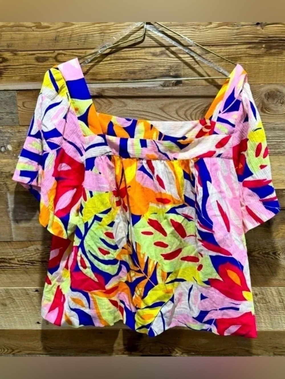 Ella Rafaella Square flounce crepe floral cotton empire office party cropped XLP